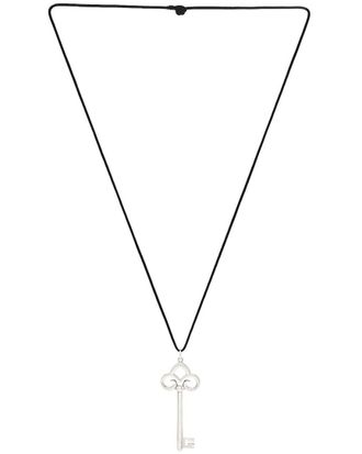 Tiffany & Co. & Co. Silver Fleur De Lis Key Pendant Cord Necklace (Authentic Pre- Loved)