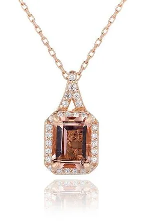 Suzy Levian Emerald Cut Cubic Zirconia Halo Pendant Necklace in Brown at Nordstrom Rack, Size 18