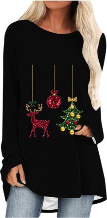 Generic Christmas Jumpers for Women UK Novelty Glitter Wine Glass Xmas Tree Print Sweatshirt Ladies Elegant Long Sleeve Sweatshirts Dress Womens Sparkling Xma
