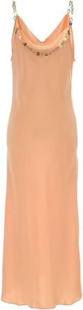 Paco Rabanne Womens Chain-Strap Satin Slip Dress Pink Polyester