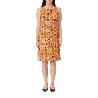 Maliparmi Short Dresses, female, Orange, XL, Floral Print Elegant Midi Dress