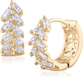 Kenneth Jay Lane Chevron Cubic Zirconia Huggie Hoop Earrings in Clear Gold at Nordstrom Rack