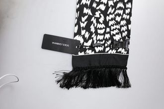 Dolce & Gabbana Black White Patterned Fringes Shawl Womens Scarf (Pre-Owned)