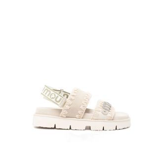 Mou Flat Sandals, female, Gray, Size: 9 US Logo-Lettering Suede Sandal