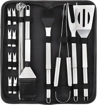 OEM Juego De 20 Piezas De Utensilios Para Barbacoa, Juego De Utensilios De Cocina De Acero Inoxidable Con Estuche Para Ahumador Y Camping