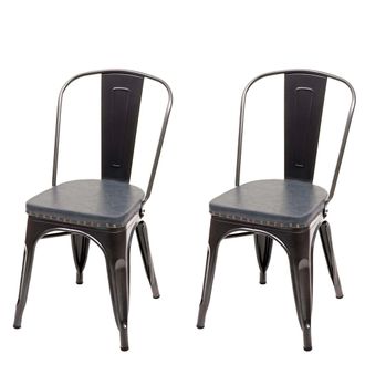 Hhg Juego De 2 Silla De Comedor Hhg 447e, Silla De Cocina Chesterfield Metal Piel Sint&eacute;tica Gastronom&iacute;a Industrial, Negro-gris