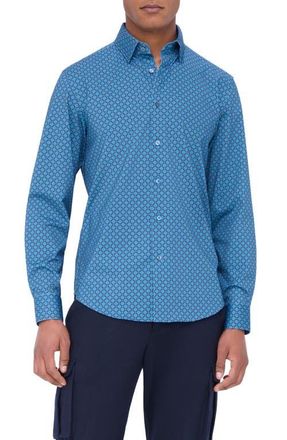 Bugatchi Jules OoohCotton Diagonal Check Button-Up Shirt in Night Blue at Nordstrom, Size Xxx-Large