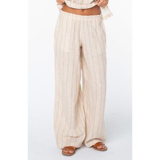 Roxy Offshore Stripe Wide Leg Cotton Pants in Doeskin at Nordstrom, Size X-Large