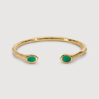 Monica Vinader Gold Odyssey Gemstone Open Cuff Green Onyx