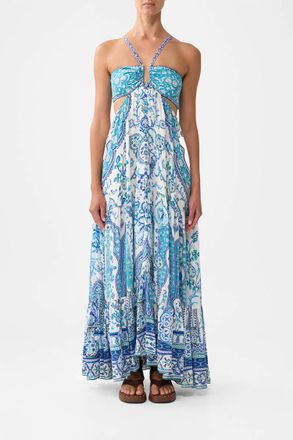 Camilla Gathered Cut Out Dress In Isnik Lullaby