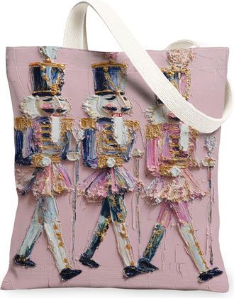 Generic Nutcracker Canvas Tote Bags, Holiday Vintage Artistic Design Reusable Grocery Bags, Lightweight Washable Shoulder Strap Can, Peach, 13x15 Inch