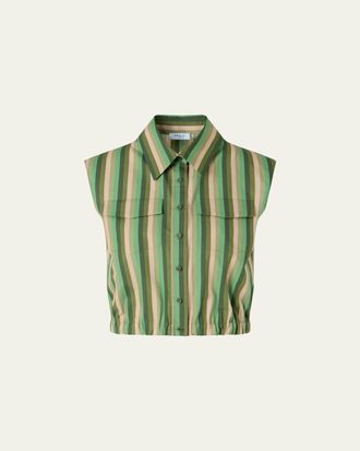 Akris Sleeveless Parasol Striped Cotton Poplin Crop Shirt