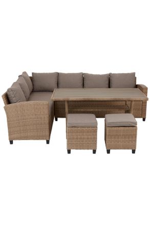 ambia GARDEN Dining-Loungeset, Hellbraun, Kunststoff, Textil, Füllung: Schaumstoff,Schaumstoff, L-Form, links montierbar, 236x179 cm