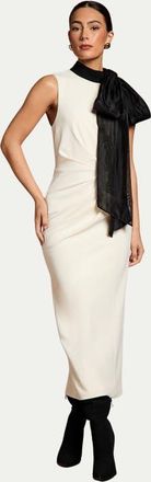 Coast Organza Pussybow Column Midi Dress in Cream at Nordstrom, Size 10