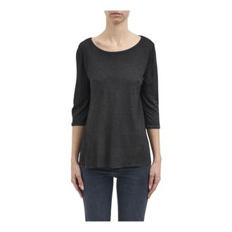 Avant Toi Round-neck Knitwear, female, Black, Size: S Maglia in Modal Maniche 3/4