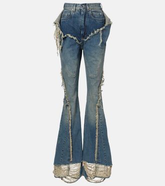 Rick Owens Silvered distressed bootcut jeans