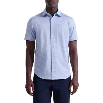 Bugatchi Miles OoohCotton Space Dye Short Sleeve Button-Up Shirt in White at Nordstrom Rack, Size Xx-Large