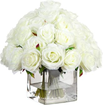 Nearly Natural Wedding Collection 13-in Artificial Rose Arrangement in Glass Vase in White at Nordstrom