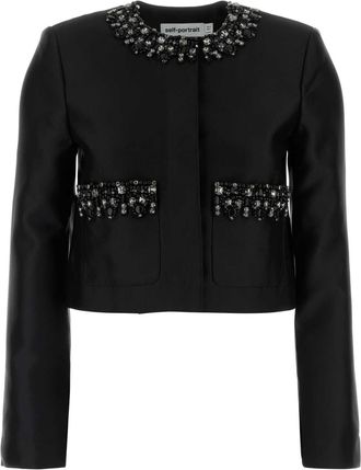 Self Portrait Black Taffeta Blazer