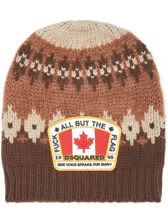 Dsquared2 Gebreide muts met Canadese vlag - Bruin