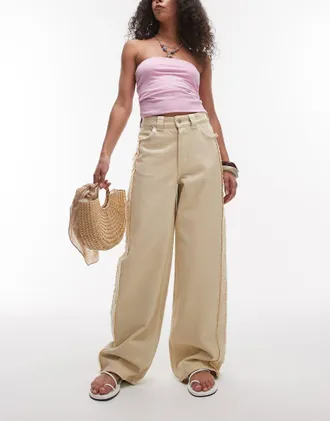 & Other Stories high rise wide denim jeans with fray detail in butter yellow-Neutral