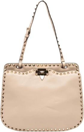 Valentino Pre-owned Studded Leather Shoulder Bag - Dames - Vintage Schoudertas - Beige - ONE Size - Leer - Vintage