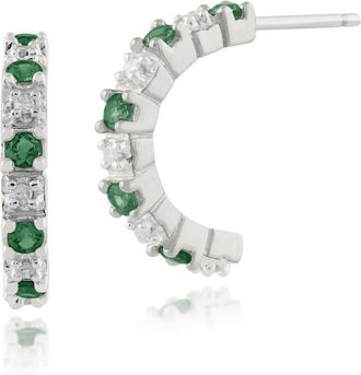 Gemondo Classic Round Emerald & Diamond Half Hoop Style Earrings in 9ct White Gold