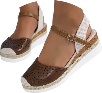 Generic Closed Toe Platform Wedge Sandals for Women 2026 Orthopedic Espadrilles Wedges with Elastic Ankle Strap Retro Comfort Platform Wedges Sandal Summer An