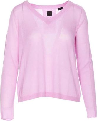 Pinko Multicolor Plain Gebreide V-hals Trui - Dames - Cashmere truien - Roze - L - Kasjmier - Truien & Vesten