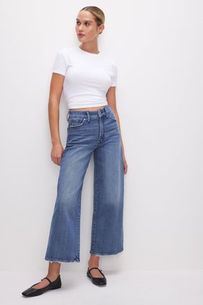 Good American Womens Good Waist Cropped Palazzo Jeans | Flat Tummy Tech, Gap-Proof Waistband | Indigo, Size 30 Plus | Good American by Khlo&Egrave;