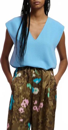 Essentiel Falling Sleeveless V-Neck Top In Blue