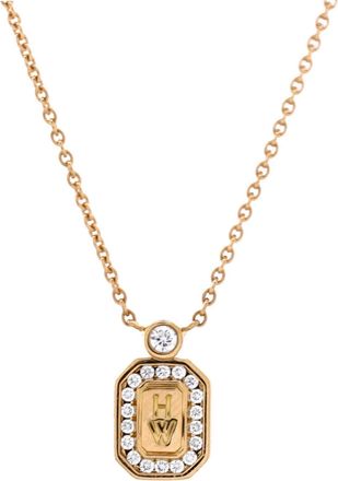 Harry Winston HW Logo Pendant Necklace 18K Yellow Gold with Diamonds