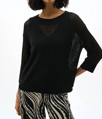 Joseph Ribkoff Crew Neck Open Knit Sweater Top In Black