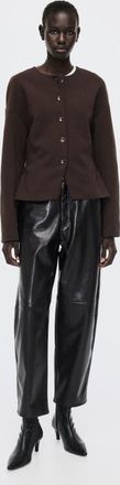 H&M Collarless Scuba Knit Blazer in Dark Brown at Nordstrom, Size X-Small