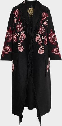 Johnny Was Chelli Fringed Floral-Embroidered Coat