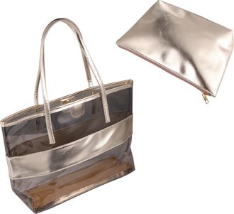 Frcolor Waterproof Shoulder Bag Small Purse, Pvc Women Tote Handbag for Beach and Outdoor Use, Lightweight Casual Jelly Crystal Shoulder Bag in Light Gold