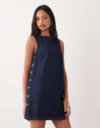 Nobody's Child Denim - Vestito scamiciato in denim scuro con bottoni-Blu