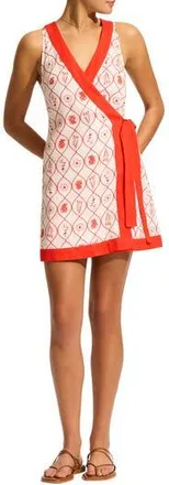 Seafolly Sleeveless Linen Blend Cover-Up Wrap Minidress in Flame at Nordstrom Rack, Size Medium