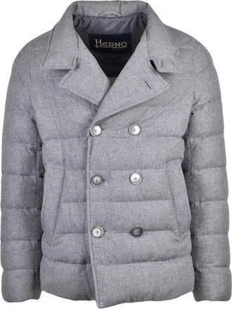 Herno Grey Quilted Double-Breasted Cashmere-Blend Parka