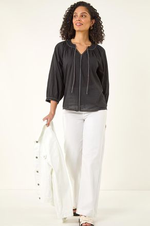 Roman Stitch Detail Tie Front Top