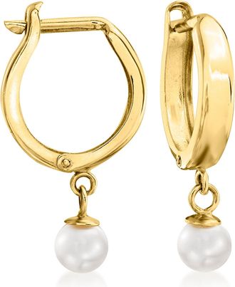 RS Pure Ross-Simons 4-4.5mm Cultured Pearl Huggie Hoop Earrings in 14kt Yellow Gold