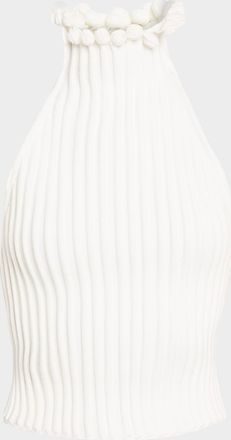 Alaia Ribbed Knit Curled Trim Halter Top