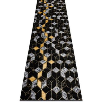 RugsX Rugsx - Alfombra, Alfombra De Pasillo Gloss Moderno 400b 86 Elegante, Glamour, Art Deco, 3d Geom&eacute;trico Negro / Oro Black 80x250 Cm