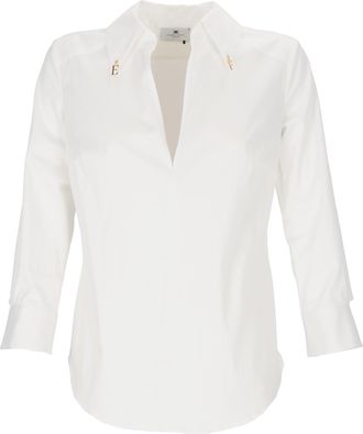 Elisabetta Franchi Tailored Blouse With Deep V-Neckline And Metallic Accents