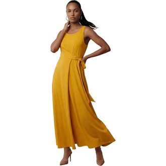 Jessica London Stretch Cotton Side Tie Maxi Dress in Sunset Yellow at Nordstrom, Size Medium