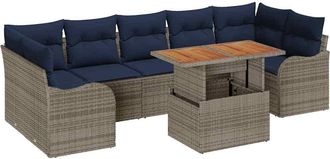 vidaXL Conjunto De Sof&aacute;s De Jard&iacute;n 8 Uds. Gris Y Azul Marino Vidaxl