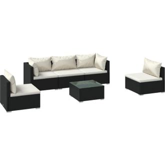 vidaXL Set De Muebles De Jard&iacute;n 6 Pzas Y Cojines Rat&aacute;n Sint&eacute;tico Negro Vidaxl