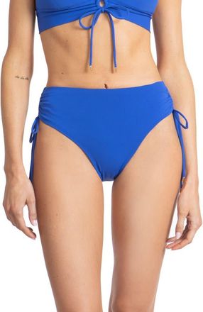 Robin Piccone Aubrey Ruched High Waist Bikini Bottoms in French Blue at Nordstrom, Size Large