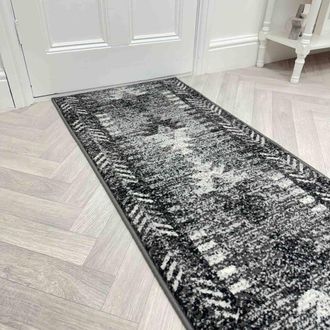 Runrug Hallway Carpet Runner Rug - Soft & Comfy, 9mm - Native in Grey | Size: 60 cm x 390 cm
