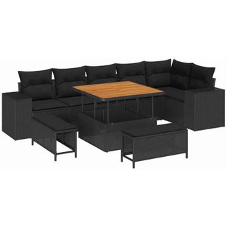 vidaXL Conjunto De Sof&aacute; De Jard&iacute;n 9 Pcs Negro Rat&aacute;n Sint&eacute;tico Vidaxl